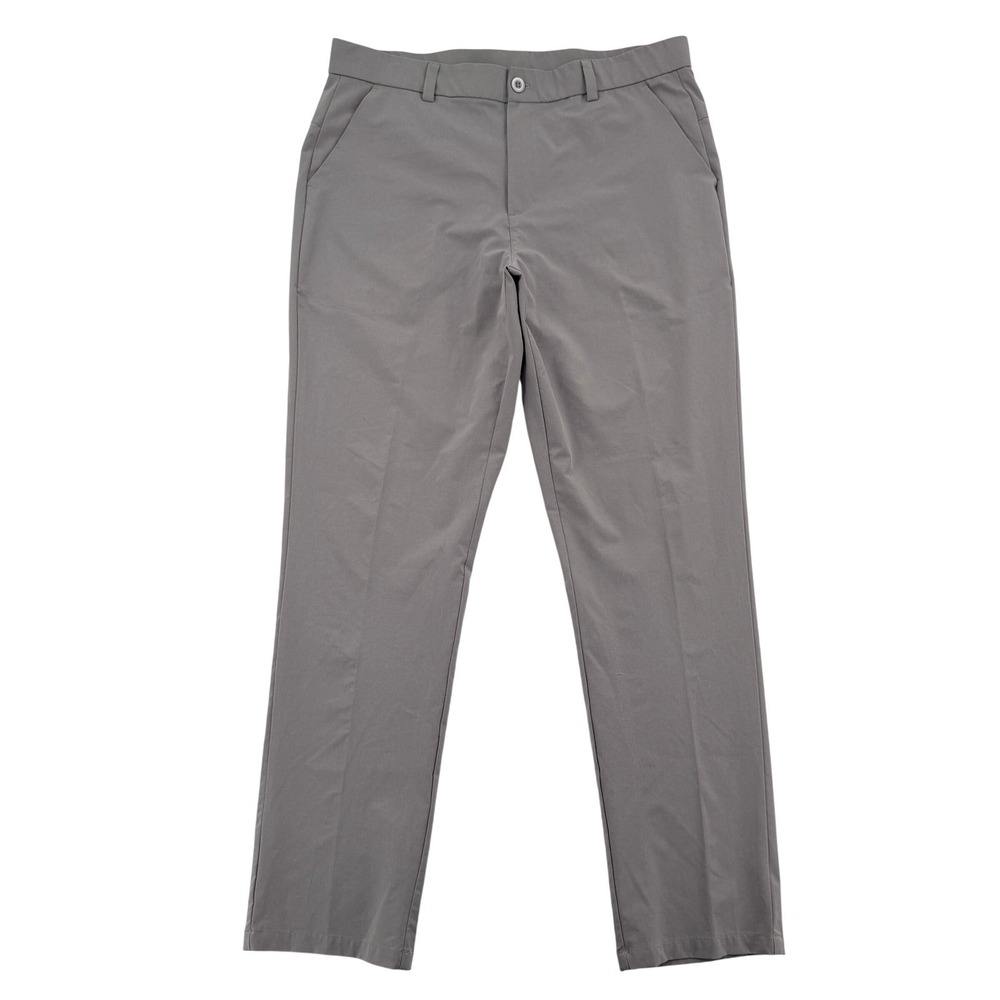Pudolla Men 34x32 Golf Pants Grey Performance Slacks  Flat Front Polyester Comfy